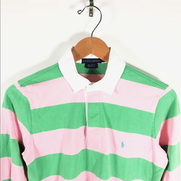 green striped long sleeve rugby shirt